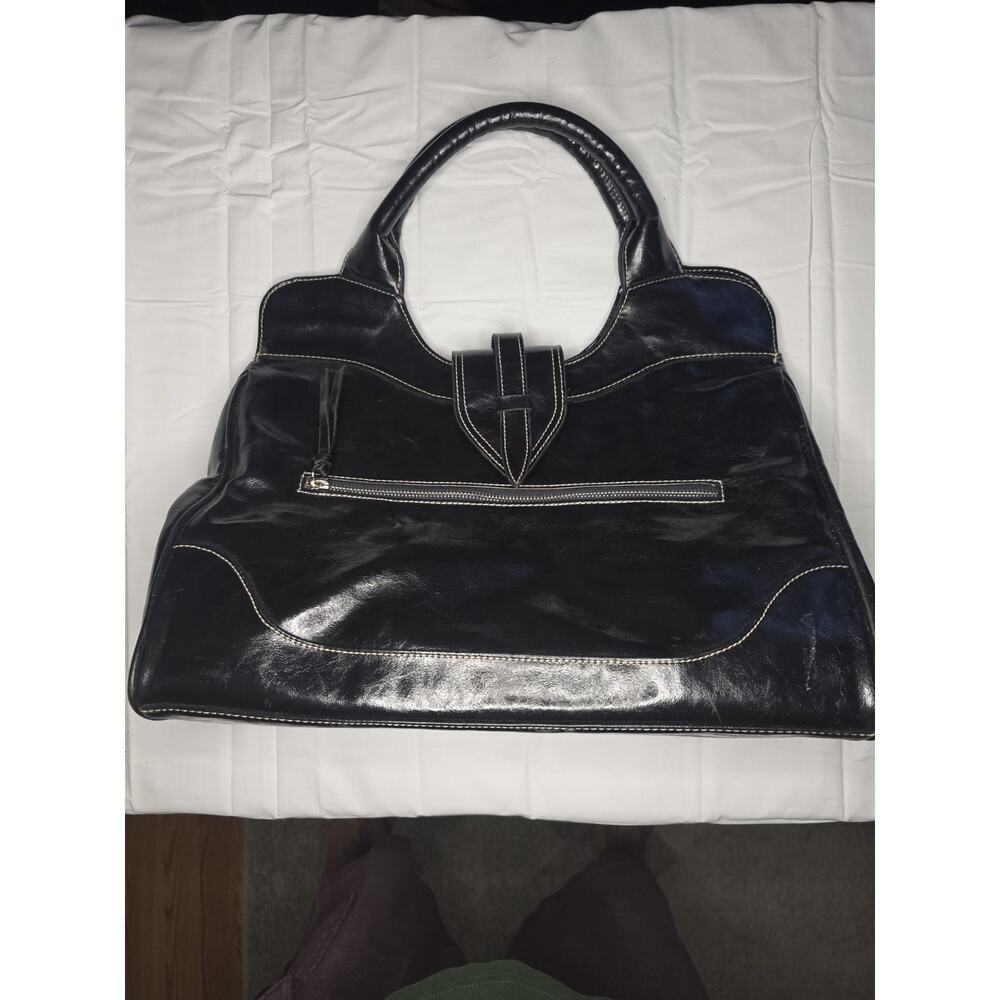 Butler Bag by Jen Grover Black Leather Tote Satchel — Built-In Organizer Compart